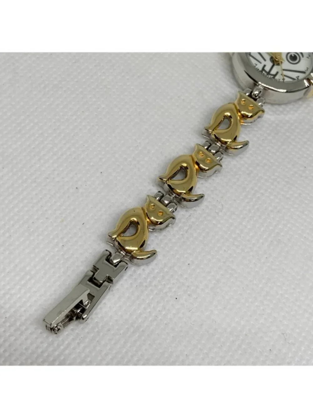 Vintage cat Women Watch two Tone quartz analog 23mm Fun Kitty band running